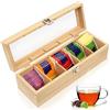 SiGuLiKeJi Scatola da tè in Legno, Scatola Porta Te e Tisane con 5 Scomparti, Scatola Porta Tisane Bustine, Contenitore Porta Bustine The e Tisane, Porta The Bustine con Finestrella, 30 x 10 x 9 cm