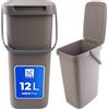 KADAX - 12 l - Pattumiera con Coperchio e Manico, in plastica, per la Raccolta dei rifiuti, Rettangolare, con Coperchio Ribaltabile - Marrone