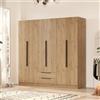 LBSIGN Armadio Guardaroba 6 Ante 2 Cassetti 210x55x207 Duke Rovere Effetto Legno