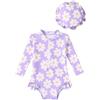 DivingBirds Costume da Bagno Bambina e Neonata, Costume Intero a Maniche Lunghe con Protezione Solare UV e Cappellino Abbinato, Costume Mare Bimba Viola 18-24 Mesi