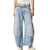 MASUCOR Jeans Barrel Pantaloni Casual da Donna a Vita Bassa Affusolati Pantaloni a Gamba Dritta in Cotone Pantaloni Casual Tinta Unita con Tasche Pantaloni Corti in Denim Baggy Boyfriend da Donna(Ligh