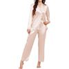TeJoyce Pigiama Donna Estivo in Seta con Pizzo, Pigiami da Donna Due Pezzi a Maniche Lunghe Pantaloni in Raso, Leggero ed Elegante Comodo, Pigiama Donna Estivo Invernale per Casa e Casuale
