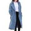 babao Trench Lungo in Denim da Donna Cintura Doppiopetto Cappotto Lungo in Jeans Cappotto Trench in Denim con Risvolto