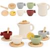 Encuryna Servizio da tè per bambini, Halloween, 13 pezzi, servizio da tè in legno di silicone, accessori da cucina per bambini, set da tè per giochi di ruolo, cucina da gioco, accessori da tè