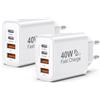 BSTOEM Caricatore USB C 2 Pack,40W 4-Porte Multiplo USB C & USB-A Rapido PD & QC3.0, Caricatore iPhone Alimentatore Presa USB Caricabatterie Spinotto per IPhone 17/16/15/14/13/12 Pro Max,Per iPad,Per Samsung