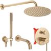 Rea - Lungo Brush Gold Set Doccia-Vasca Da Incasso + Box Doccia In Ottone Per Bagno (Oro) 38,5x16x16cm