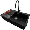 PRIMAGRAN Lavandino da Cucina Nero 78x50cm, Lavello in Granito a 1 vasca + Rubinetto 40x38cm + Set di accessori, Lavabo da Cucina Incasso al Mobile 80cm - Oslo Top S571