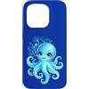 Ocean Aesthetic Decor Custodia per iPhone 15 Pro Carino Polpo Cartoon Teal Blu Mare Subacqueo Bella