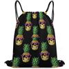 Generic Cartoon Skull Pineapple Borsa Sportiva Zaini Sportivi Moda Pieghevole per Escursionismo Campeggio Vacanze Borsa Coulisse 36X42Cm