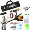 Generic Set di attrezzi telescopici con borsa per il trasporto, set di canne da pesca, per acqua e ghiaccio, surf, mare, lago, fiume, stagno, barca, acqua salata