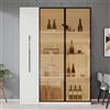 NuvlaGu Armadio multifunzione con LED e porta in vetro, 110,5 x 35 x 160 cm, moderna vetrina con estrazione laterale e ruote, armadio alto, bianco e nero, per soggiorno, sala da pranzo, bagno