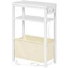 HOOBRO Tavolino con Stazione di Ricarica, Comodino per Piccoli Spazi, Tavolino da Caffè con Prese e Porte USB, Ripiani, per Camera da Letto, Soggiorno, Bianco EWT125CBZ01