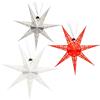 com-four® 3 Stelle Luminose 3D LED 30 cm - Stella Natalizia con Illuminazione e Timer - Stella in Carta Premium da Appendere (Rosso/Argento/Bianco - Design 1)