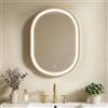 HOMCOM Armadietto da bagno con specchio e illuminazione a LED, 50 x 14,5 x 70 cm, mobile da bagno con porta ovale in lega di alluminio, anti-appannamento, 3 temperature di luce, ripiani regolabili