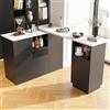 VIVCA Tavolo da bar girevole a 360° (corpo principale 210 x 30 x 100,9 cm), design nero moderno e semplice, con spazio di archiviazione aperto e piano di lavoro in marmo, isola multifunzionale di