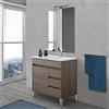 Inbagno Mobile Bagno a Terra 80 cm, Linea Way 3 cassetti + Un'Anta, Completo di lavabo e Specchio (Rovere Scuro)