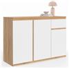 IDMarket - Credenza TOMI 100 cm con 3 ante e 1 cassetto, bianco e legno