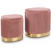 Generico Set 2 Pouf Contenitore Ovale in Velluto Plissé, Sgabello Poggiapiedi Imbottiti con Coperchio Salvaspazio Impilabile con Base Oro, Puff Bauletto per Camera da Letto, Soggiorno e Ingresso (Rosa Antico)