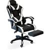 Cribel Poltrona da Gaming Racing Omega con poggia piedi, in similpelle, 3 colorazioni disponibili (Nero/Bianco), 61x51x120-130 cm