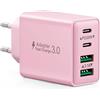 LumFocus Caricatore USB C Rapido 40W 4-Porto Presa USB Multipla PD+QC 3.0 Carica Spina, Alimentatore USBC Caricabatterie per iPhone 17 16 15 14 13 12 11 Pro Max Plus, Samsung, Spinotto Muro Adattatore