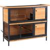 PawHut Gabbia per conigli esterna 2 piani tetto in bitume 4 porte bloccabili 122 x 50 x 101 cm legno naturale nero