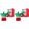 Bialetti Caffettiera Moka Express Tricolore, 3 Tazze, Manico anti scottatura, Non adatta a induzione, 3 (130 ml), Alluminio (Confezione da 2)