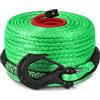 STEGODON Corda sintetica per verricello Dyneema, 3/8 x 30,5 m, 10,8 kg, con gancio e manicotto di protezione, cavo di recupero per rimorchio auto, per fuoristrada, camion, SUV, Jeep (verde)