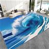 AUWUUA Tappeto da interno Ocean Wave, 50x80 cm, con stampa di onde marine blu, lavabile, antiscivolo, per soggiorno, sala da pranzo, camera da letto e sala giochi per bambini.