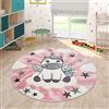 Paco Home Tappeto Per Bambini Stanza Dei Bambini Femminucce Moderno Unicorno Su Nuvole In Rosa Lilla, Dimensione:Ø 200 cm tondo