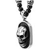 COOLSTEELANDBEYOND Collana di Perle in Onice Nero in Stile Gotico per Uomo, Pendente Dog Tag in Acciaio Brunito con Cranio