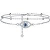 Lydreewam Bracciale Malocchio Donna Argento 925 Amulet Protezione Bracciale Catena Doppia con Perline e Zirconi Compleanno Regalo di Natale, Regolabile 17+4cm