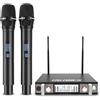 talomen Set Microfoni Wireless UHF, 2 Microfoni Dinamici a Mano in Metallo, Auto Scan, Portata 120 m, Ricevitore a Doppio Canale, Ideale per Canto, Karaoke, Feste, DJ, Chiesa - K120 Nero