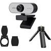 Oxxggkao Webcam portatile AutoFocus con treppiedi in metallo e copriobiettivo, per viaggi, Vlog, Live Video e per uso esterno, colore: argento