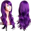 colorful panda Colorfulpanda Parrucca da 70 cm/28,per donne e ragazze Halloween Cosplay, lunga, folta, con riccioli ampi, fibra resistente alle alte temperature, Accessorio di pregio dotato di retina,viola scuro