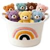 Zyluniy Cesto portaoggetti per bambini, intrecciato, decorativo, arcobaleno con manici, per asciugamani, coperte, giocattoli, regali, vestiti