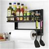Zenquira Mensole Cucina da Parete porta, Spezie da Appendere Cucina con Porta Rotolo e 4 Gancio, Mensola Salvaspazio Senza Forare per Corridoio, Bagno o Cucina,30×11×21cm