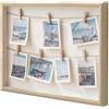 Gwezmxs Portafoto con Mollette, Porta Foto, Appendi Foto con Mollette, Portafoto da Parete, 7 Clip, Legno, 42x32cm