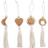 Vdaxvme Set di 4 ornamenti da appendere in rattan intrecciato con frangia di cotone, decorazione moderna per interni da parete, pendenti con frange