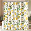 Lerores Tenda da doccia 180 x 160 cm, motivo foglie di limone, orlo zavorrato, antimuffa, impermeabile, lavabile, in poliestere, con 12 occhielli e anelli per tenda da doccia, per bagno e vasca