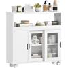 HOMCOM Mobile Bagno Stretto con Ruote e Ante Scorrevoli in Vetro Temperato, Mobiletto Bagno Salvaspazio con Ripiani Regolabili, per Sala da Pranzo, Salotto, Soggiorno, Cucina, 71x20x70 cm, Bianco