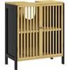 HOMCOM Mobile Sottolavabo Bagno con 2 Ante a Doghe, Armadietto Bagno in Legno di Bambù e MDF con Intaglio a U per Tubi, 60x30x70cm, Nero