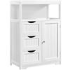 Yaheetech Mobile da Bagno Armadietto Autoportante Salvaspazio Mobiletto Multiuso da Terra con Cassetto e Ripiano Regolabile Credenza Multiuso Bianco per Cucina Soggiorno Corridoio