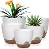 QRRICA Set di 5 vasi per piante autoinnaffianti da 25/22/20/19/17 cm, in plastica, con fori di drenaggio e piattini, vasi da fiori in plastica, per piante da interno ed esterno (bianco)