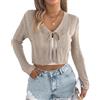 Adigau Cardigan da Donna Top Eleganti con Allacciatura sul Davanti Cardigan a Maglia con Scollo a V e Maniche Lunghe Cardigan Corti Casual Top Leggero Traforato Kaki XL