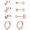Gulicx 4 paia di orecchini a cerchio in argento Sterling per donne e ragazze, colore: Set di orecchini in oro rosa., cod. GYE015c