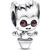 PANDORA Ciondolo di Baby Groot della Marvel in argento Sterling con cristallo marrone