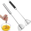 WOKICOR Frusta semiautomatica in acciaio inox, 2 pezzi, Frusta a mano semiautomatica, Frullatore a spinta girevole per frustare, sbattere e mescolare