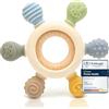 CAJA Massaggia Gengive Anello Dentizione Neonato Silicone Legno Naturale Senza BPA Giocattolo Sicuro Sensoriale Forma Animale Facile da Afferrare Idea Regalo Nascita Bambini