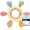 CAJA Massaggia Gengive Anello Dentizione Neonato Silicone Legno Naturale Senza BPA Giocattolo Sicuro Sensoriale Forma Animale Facile da Afferrare Idea Regalo Nascita Bambini