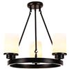 TRFAN Ruota del carro rustica durante la luce, paralume in vetro bianco smerigliato, lampadario rotondo in ferro E27, illuminazione a soffitto rotonda vintage antica per isola cucina-nero.3 testa Decoration